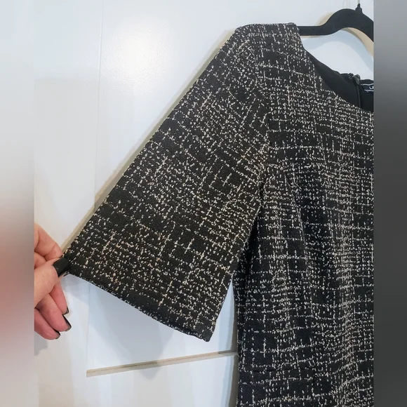 Lands' End Midi Dress Short Sleeves Pockets Stretch Size 12 Black Tan Print - Picture 10 of 16